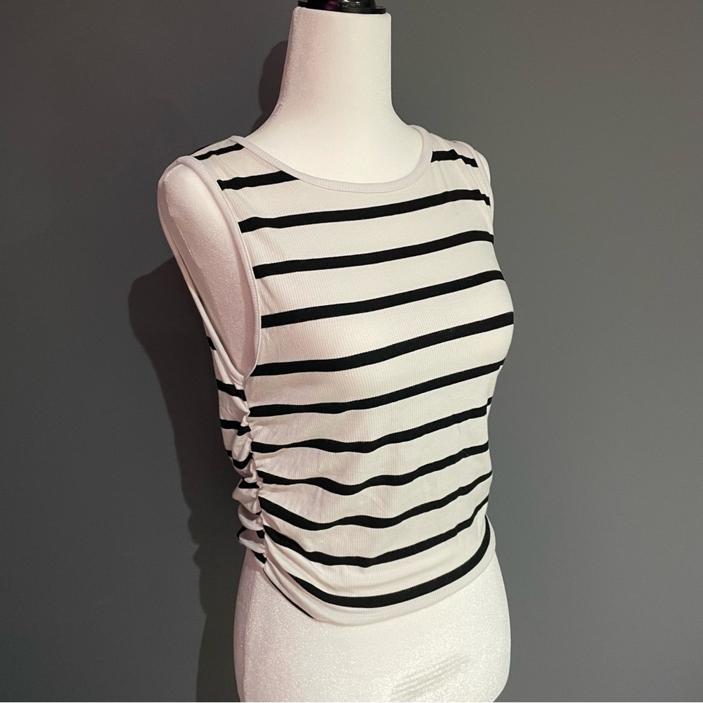 Striped Sleeveless Tank Top with gathered sides